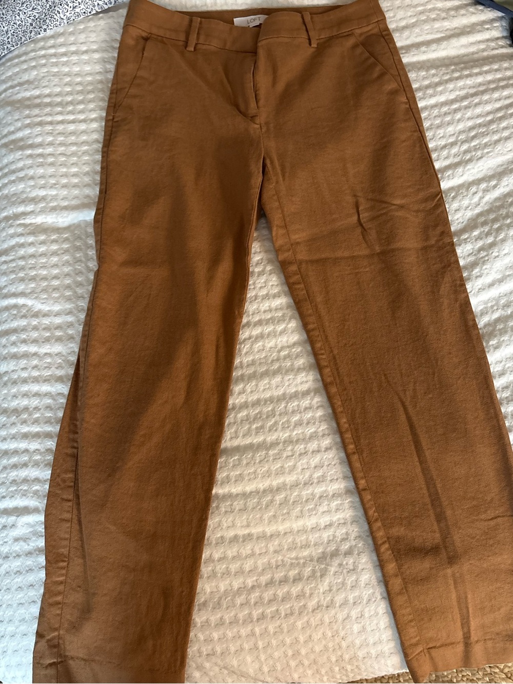 LOFT Riviera slim pants in doubleweave- brown linen